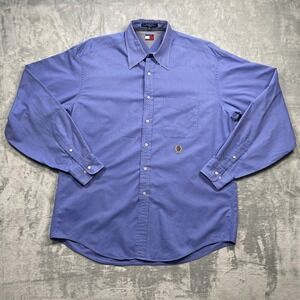 Tommy Hilfiger Mens Periwinkle Button Down Shirt Embroidered Crest Size 16 36-37